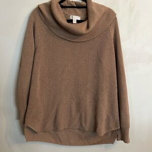 Michael Kors Camel Waffle Knit Cowl Neck Relaxed Fit Sweater Size L